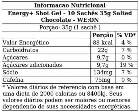 Gel WE:ON Energy Shot - Salted Chocolate + Cafeína - 35g